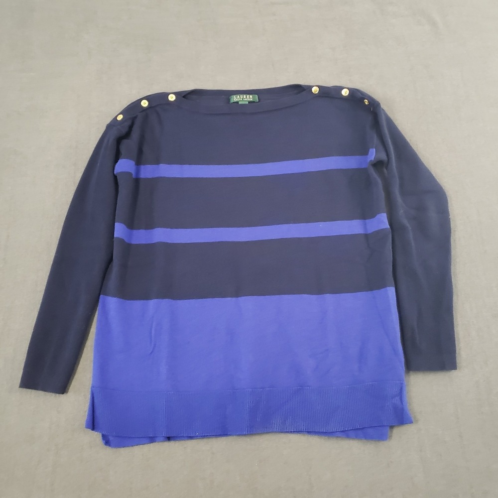 Lauren Ralph‎ Lauren Sweater Womens Size Medium Navy Striped Cotton Blend